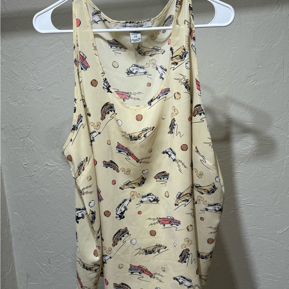 American Rag Plus Poly/Spandex Graphic Vintage Cars Sleeveless Blouse Size 2XL